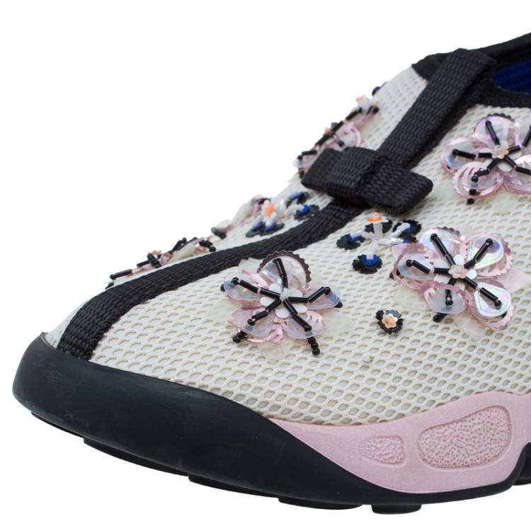 Pre Owned Dior White Sequins Fusion Sneakers Size 36.5