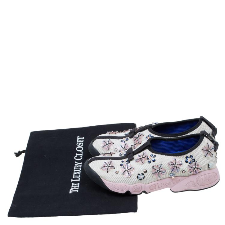 Pre Owned Dior White Sequins Fusion Sneakers Size 36.5