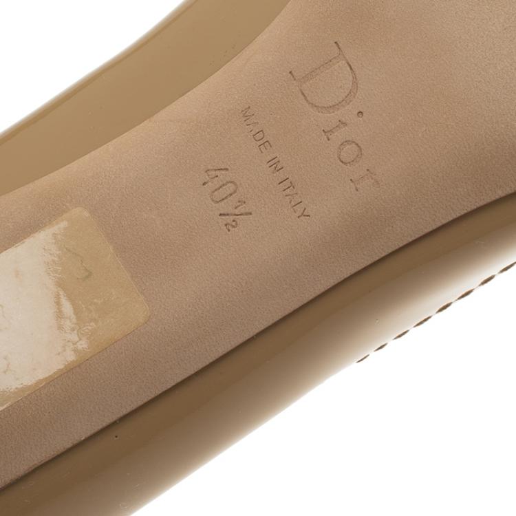Pre Owned Dior Beige Patent Leather Bow Peep Toe Pumps Size 40.5