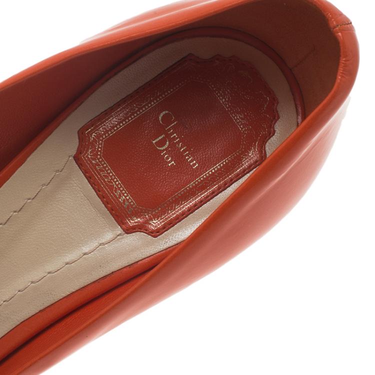 Pre Owned Dior Orange Leather Miss Dior Peep Toe Platform Pumps Size 38