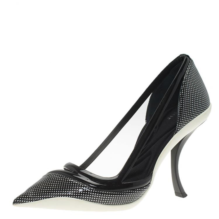 Pre Owned Dior Black Patent Cutout Pointed Toe Pumps Size 37.5