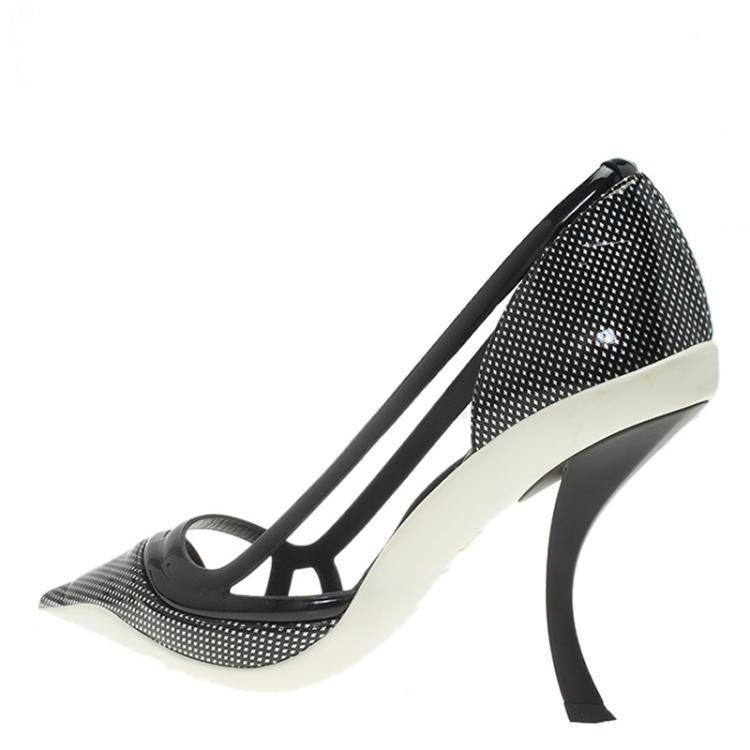 Pre Owned Dior Black Patent Cutout Pointed Toe Pumps Size 37.5
