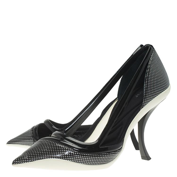 Pre Owned Dior Black Patent Cutout Pointed Toe Pumps Size 37.5