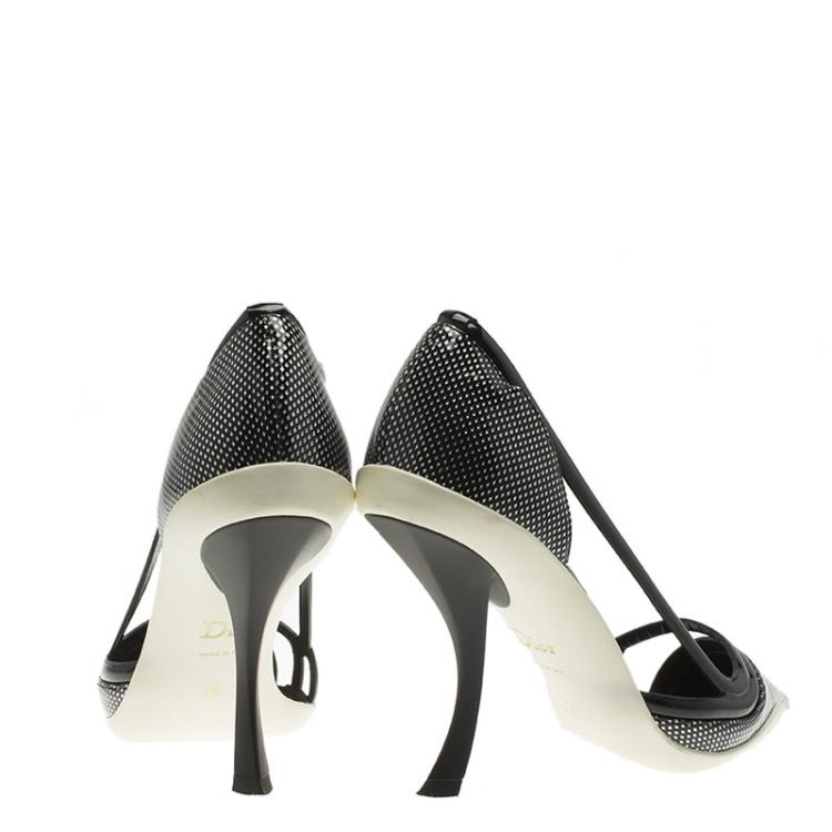 Pre Owned Dior Black Patent Cutout Pointed Toe Pumps Size 37.5