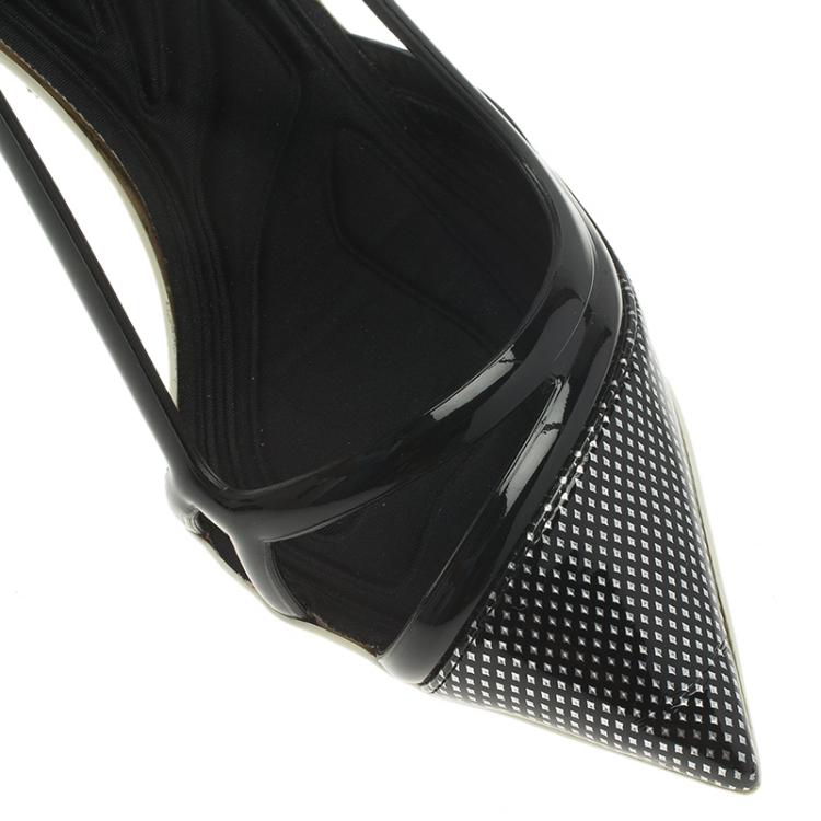 Pre Owned Dior Black Patent Cutout Pointed Toe Pumps Size 37.5