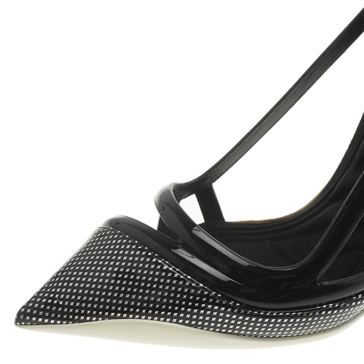 Pre Owned Dior Black Patent Cutout Pointed Toe Pumps Size 37.5