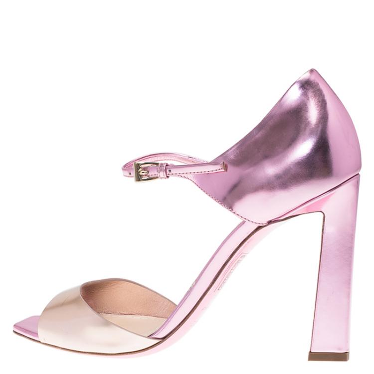 Pre Owned Dior Two Tone Metallic Leather Mary Jane Sandals Size 38