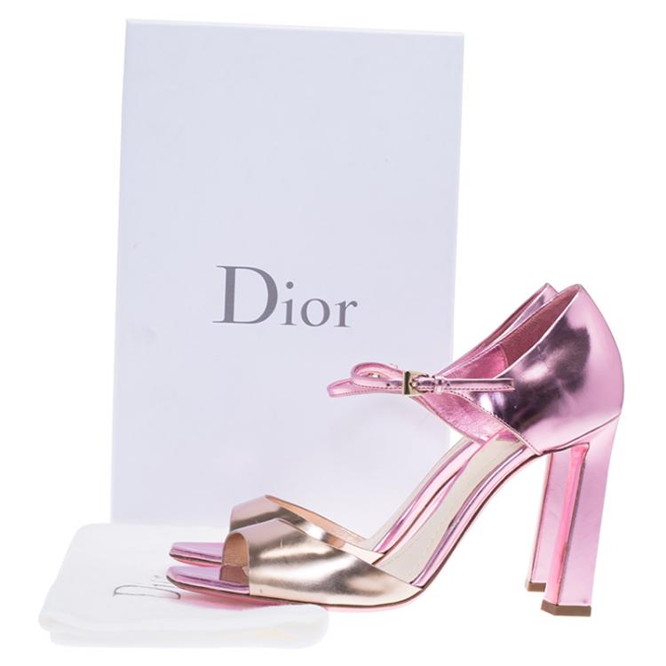 Pre Owned Dior Two Tone Metallic Leather Mary Jane Sandals Size 38