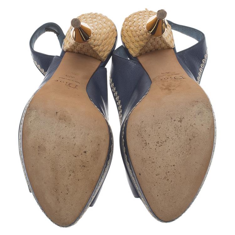 Pre Owned Dior Blue Leather Embellished Slingback Sandals Size 38.5