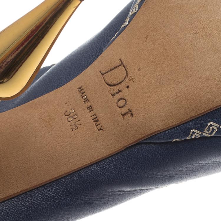 Pre Owned Dior Blue Leather Embellished Slingback Sandals Size 38.5