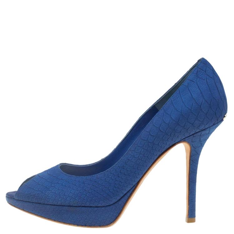 Pre Owned Dior Blue Python Embossed Miss Dior Peep Toe Pumps Size 37