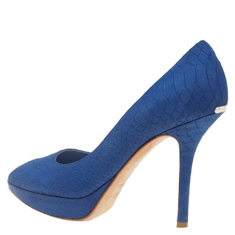 Pre Owned Dior Blue Python Embossed Miss Dior Peep Toe Pumps Size 37