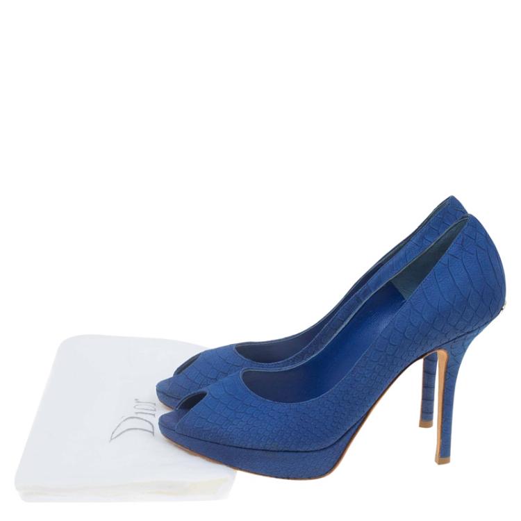 Pre Owned Dior Blue Python Embossed Miss Dior Peep Toe Pumps Size 37