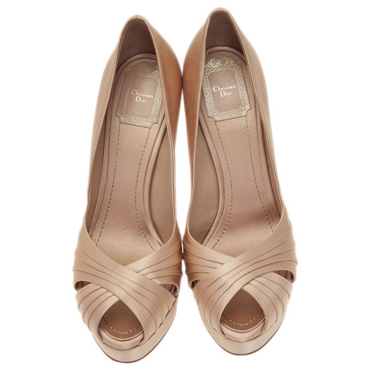 Pre Owned Dior Nude Taupe Satin Eclat Peep Toe Platform Pumps Size 39
