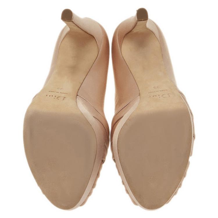 Pre Owned Dior Nude Taupe Satin Eclat Peep Toe Platform Pumps Size 39