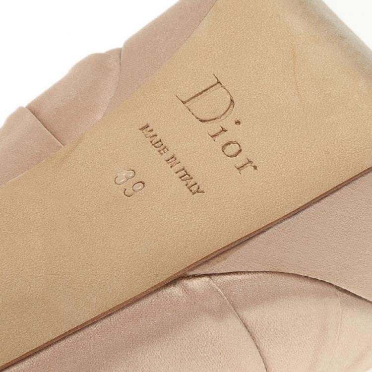 Pre Owned Dior Nude Taupe Satin Eclat Peep Toe Platform Pumps Size 39