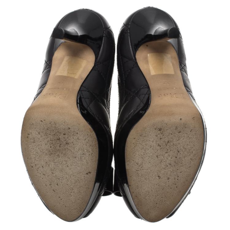 Pre Owned Dior Black Leather Cannage Bow Peep Toe Platform Pumps Size 35
