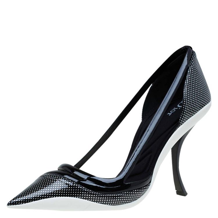 Pre Owned Dior Black Patent Cutout Pointed Toe Pumps Size 39