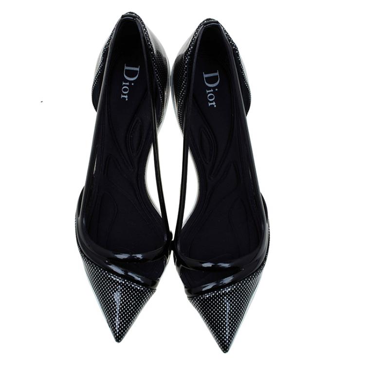 Pre Owned Dior Black Patent Cutout Pointed Toe Pumps Size 39