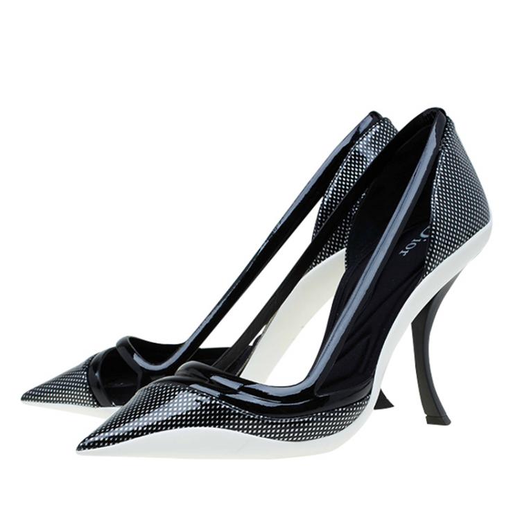 Pre Owned Dior Black Patent Cutout Pointed Toe Pumps Size 39