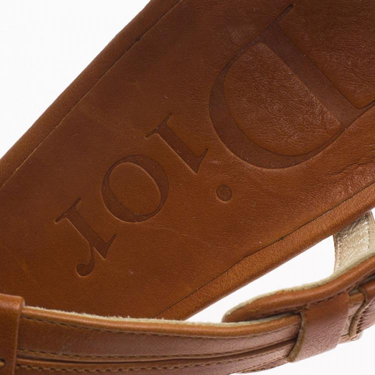 Pre Owned Dior Brown Leather Logo Strappy Slingback Wedge Sandals Size 39