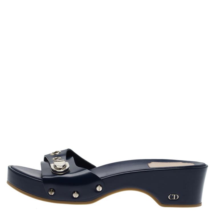 Pre Owned Dior Blue Leather Clogs Size 38