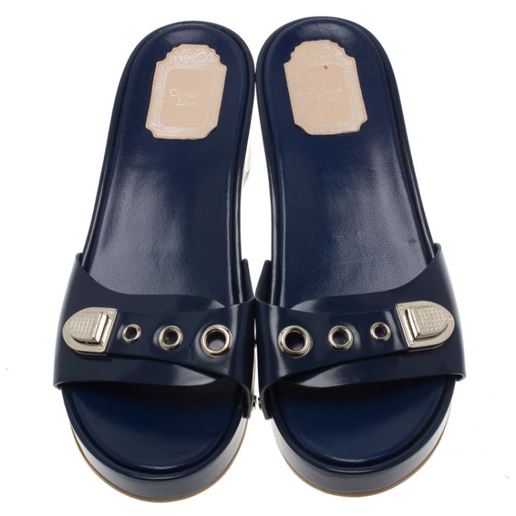 Pre Owned Dior Blue Leather Clogs Size 38