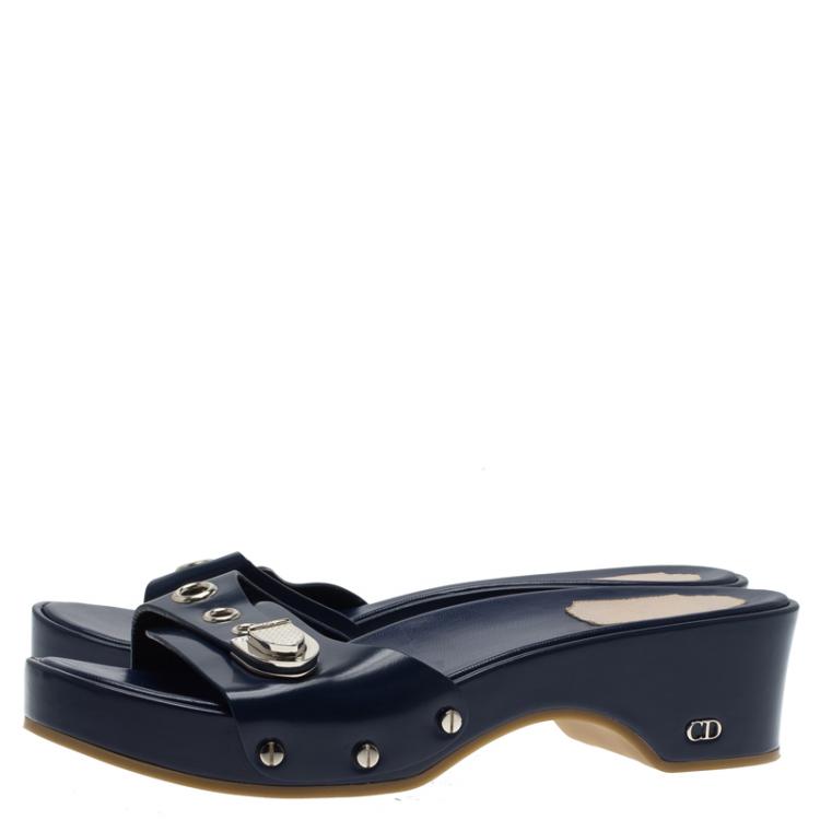Pre Owned Dior Blue Leather Clogs Size 38