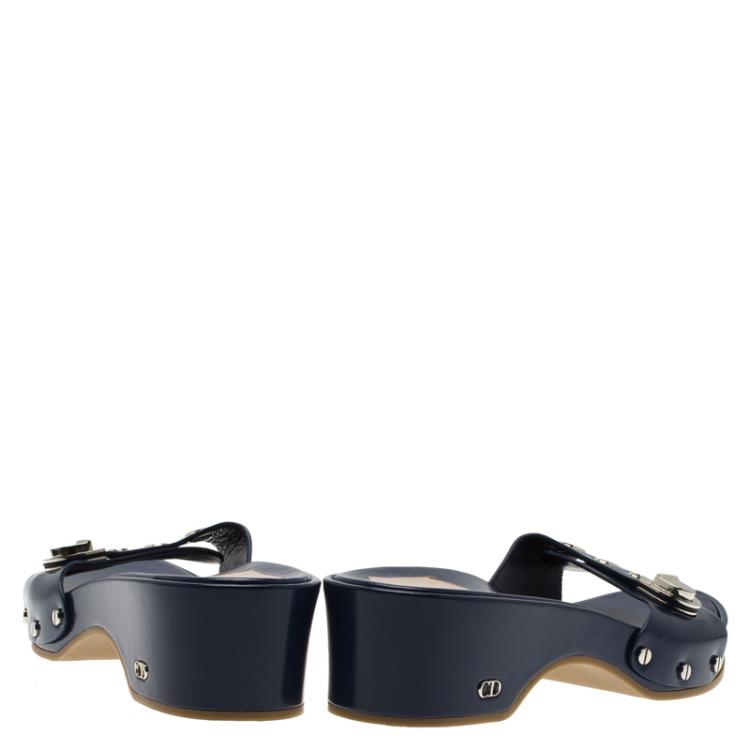 Pre Owned Dior Blue Leather Clogs Size 38