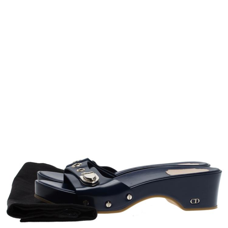 Pre Owned Dior Blue Leather Clogs Size 38