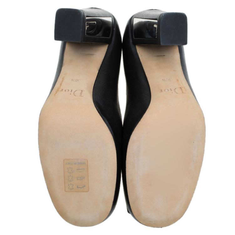 Pre Owned Dior Black Leather Metal Plate Block Heel Pumps Size 36.5