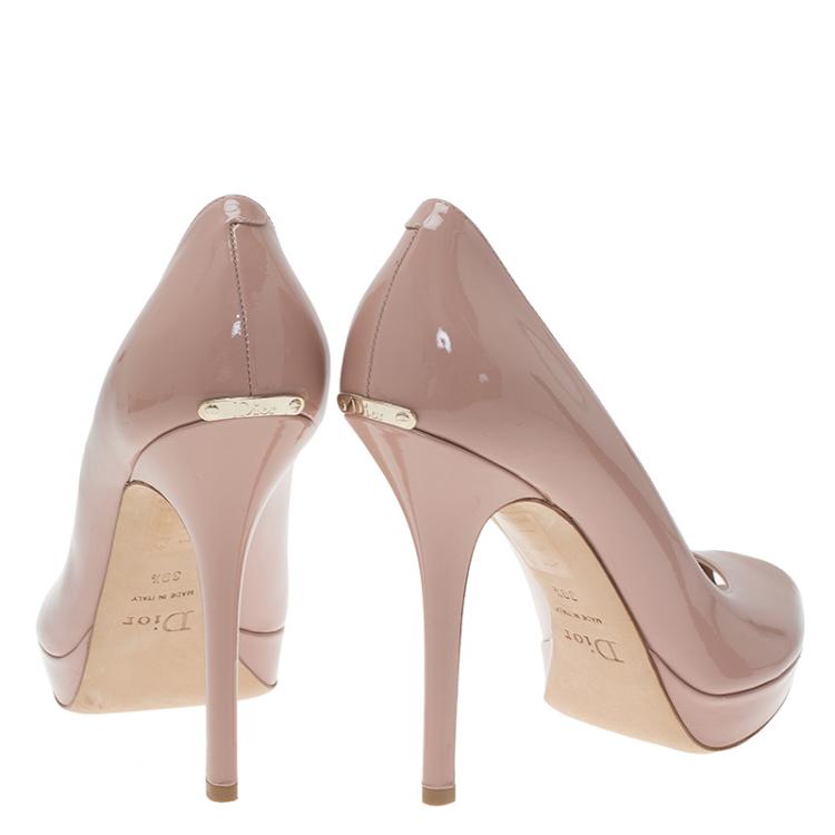 Pre Owned Dior Blush Pink Patent Miss Dior Peep Toe Platform Pumps Size 39.5