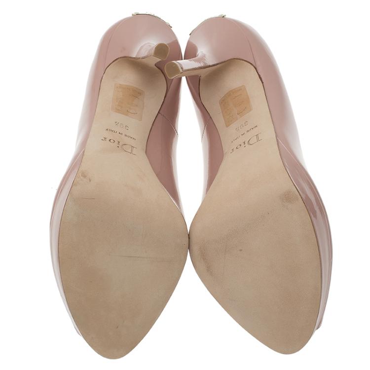 Pre Owned Dior Blush Pink Patent Miss Dior Peep Toe Platform Pumps Size 39.5
