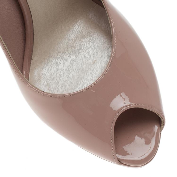 Pre Owned Dior Blush Pink Patent Miss Dior Peep Toe Platform Pumps Size 39.5
