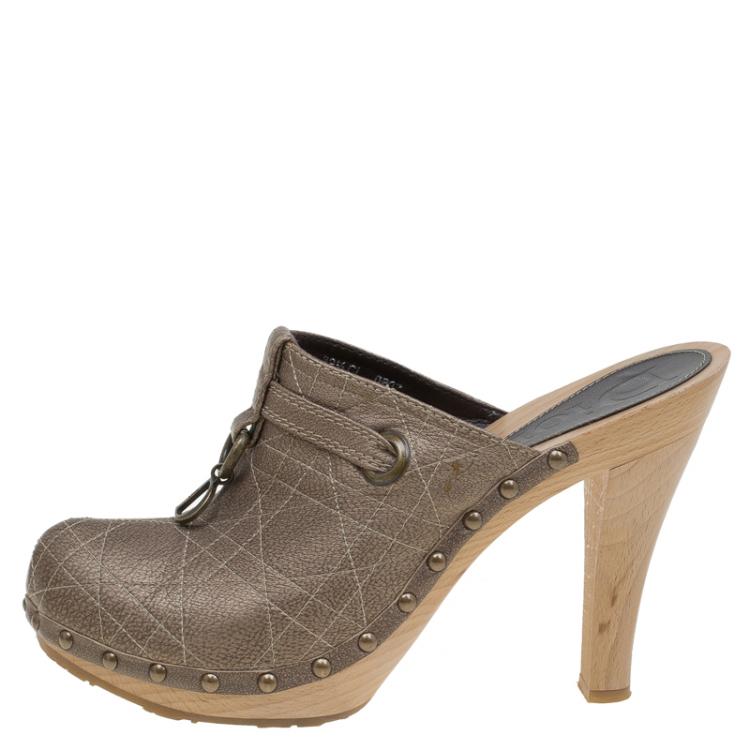 Pre Owned Dior Bronze Cannage Stitched Leather Platform Clogs Size 39.5