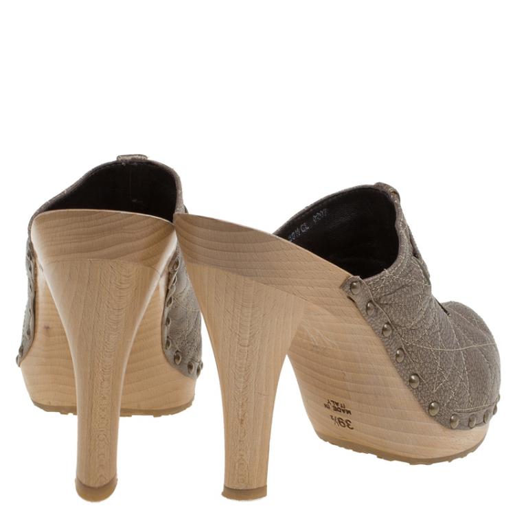 Pre Owned Dior Bronze Cannage Stitched Leather Platform Clogs Size 39.5