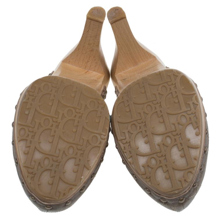 Pre Owned Dior Bronze Cannage Stitched Leather Platform Clogs Size 39.5