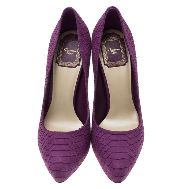 Pre Owned Dior Purple Python Embossed Miss Dior Pumps Size 37