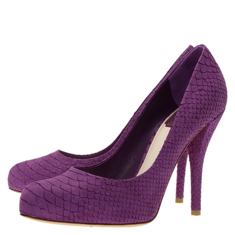 Pre Owned Dior Purple Python Embossed Miss Dior Pumps Size 37