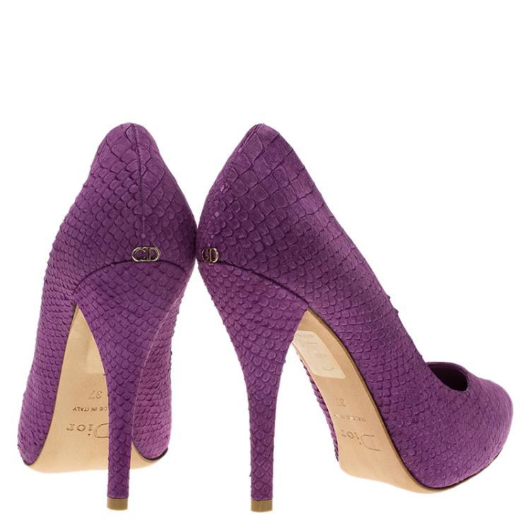 Pre Owned Dior Purple Python Embossed Miss Dior Pumps Size 37