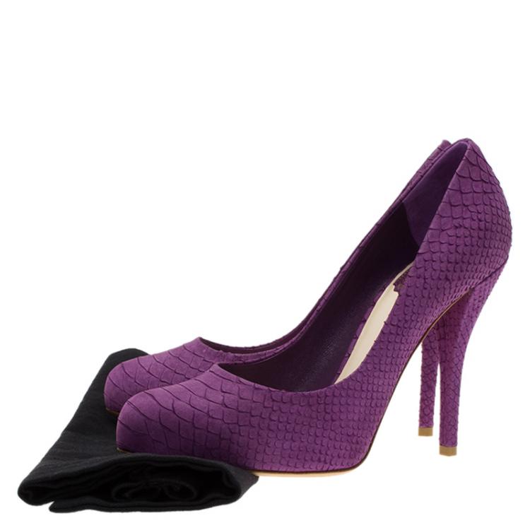 Pre Owned Dior Purple Python Embossed Miss Dior Pumps Size 37