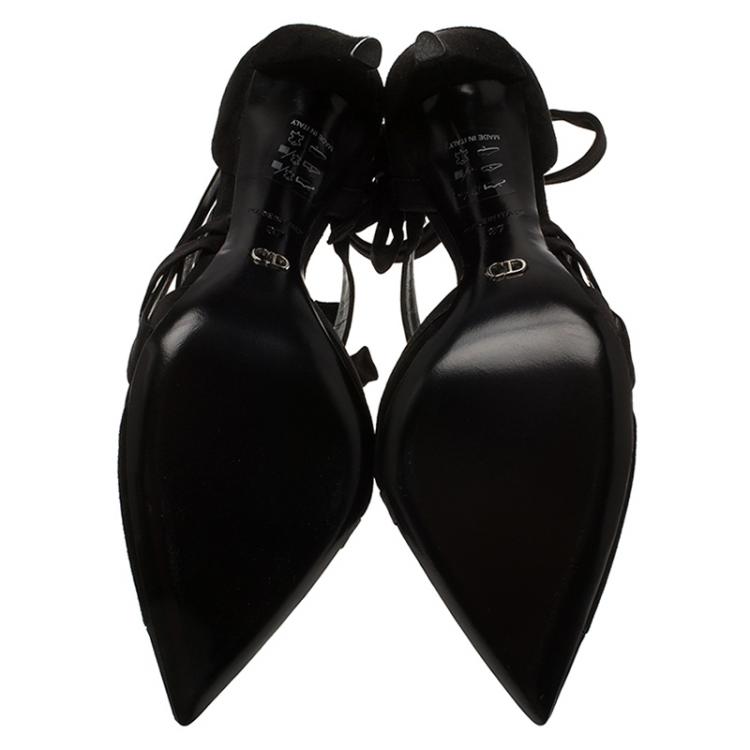Pre Owned Dior Black Suede and Satin Ankle Wrap Pumps Size 37