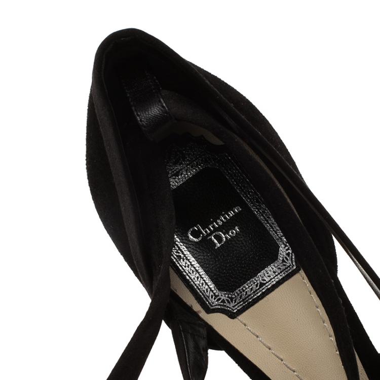 Pre Owned Dior Black Suede and Satin Ankle Wrap Pumps Size 37