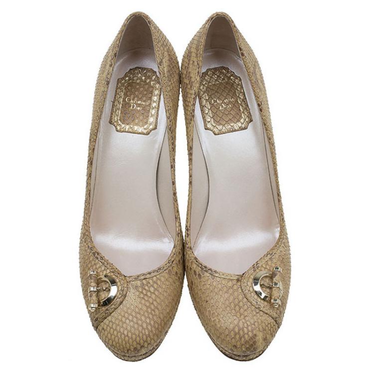 Pre Owned Dior Beige Python Jazz Club Platform Pumps Size 38