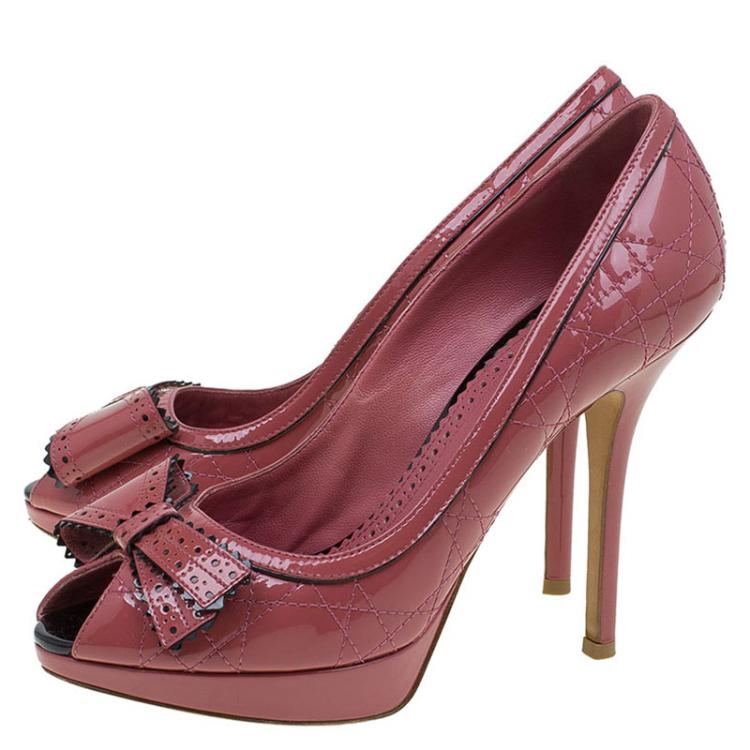 Pre Owned Dior Rosewood Pink Patent Cannage Leather Peep Toe Platform Pumps Size 38