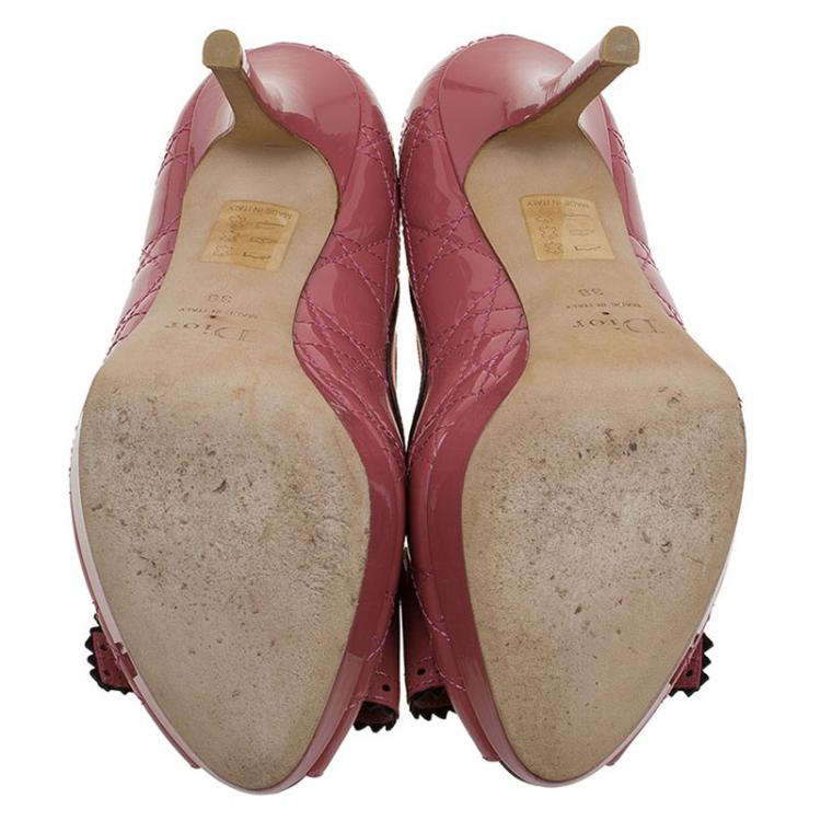 Pre Owned Dior Rosewood Pink Patent Cannage Leather Peep Toe Platform Pumps Size 38