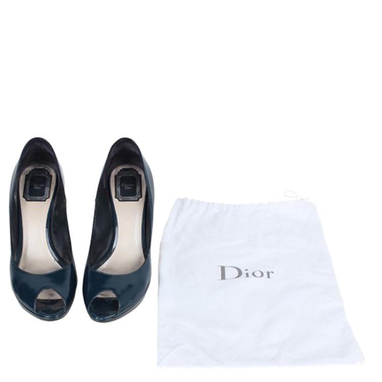 Pre Owned Dior Blue Patent Miss Dior Peep Toe Platform Pumps Size 39