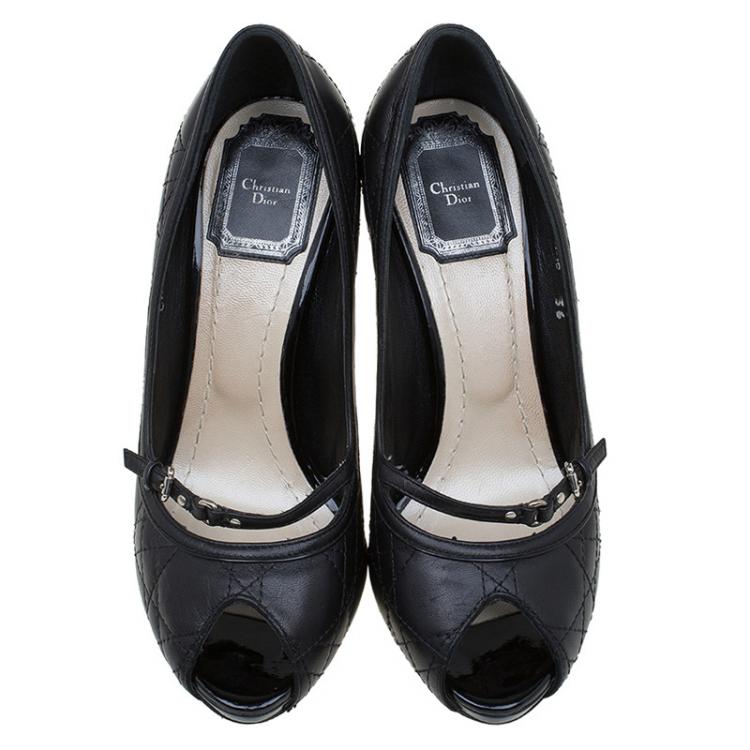 Pre Owned Dior Black Cannage Leather Peep Toe Pumps Size 36