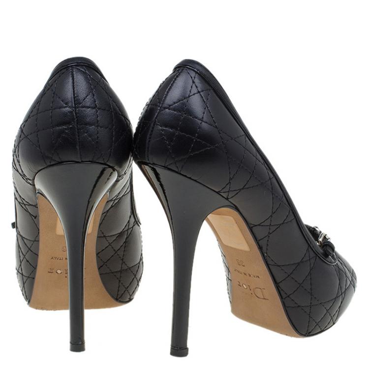 Pre Owned Dior Black Cannage Leather Peep Toe Pumps Size 36