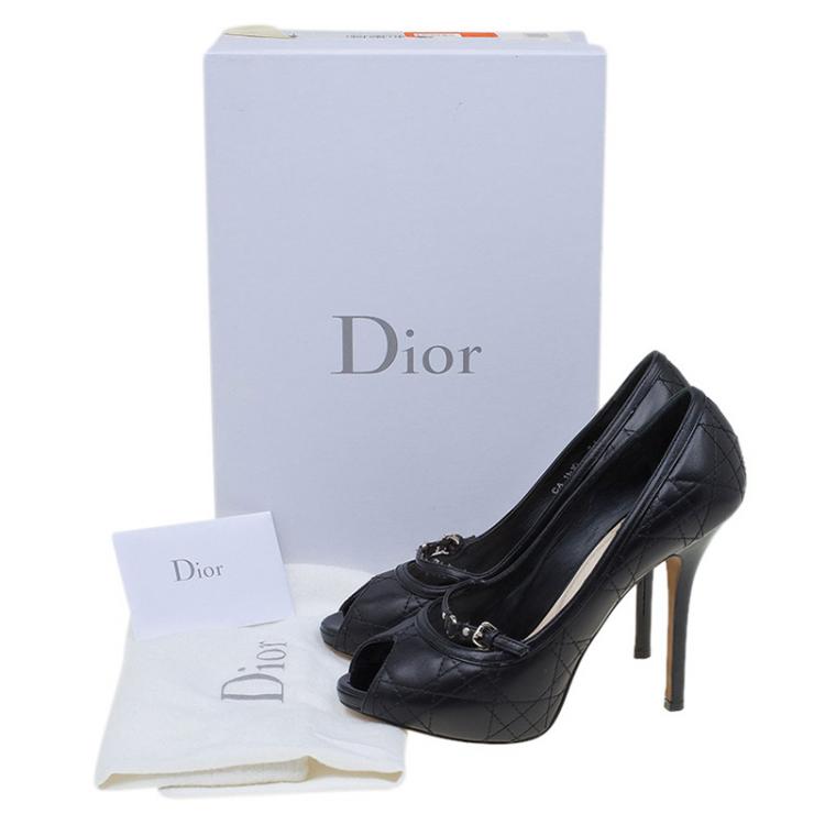 Pre Owned Dior Black Cannage Leather Peep Toe Pumps Size 36
